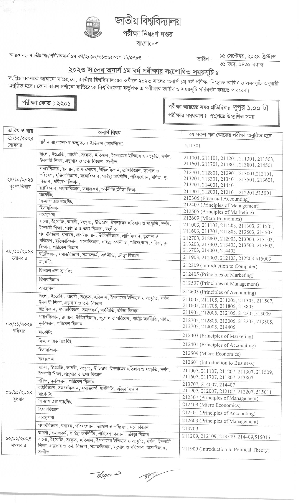 NATIONAL UNIVERSITY HONOURS 1ST YEAR FINAL EXAM ROUTINE 2025 visual data 5